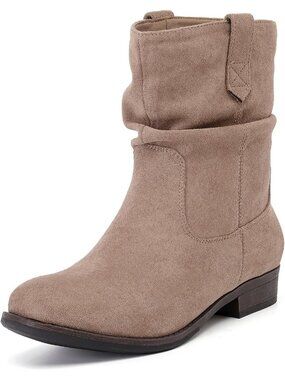 Women's Beige Pu Ankle Boots Flat Booties Slouchy Casual Riding Short Boots
